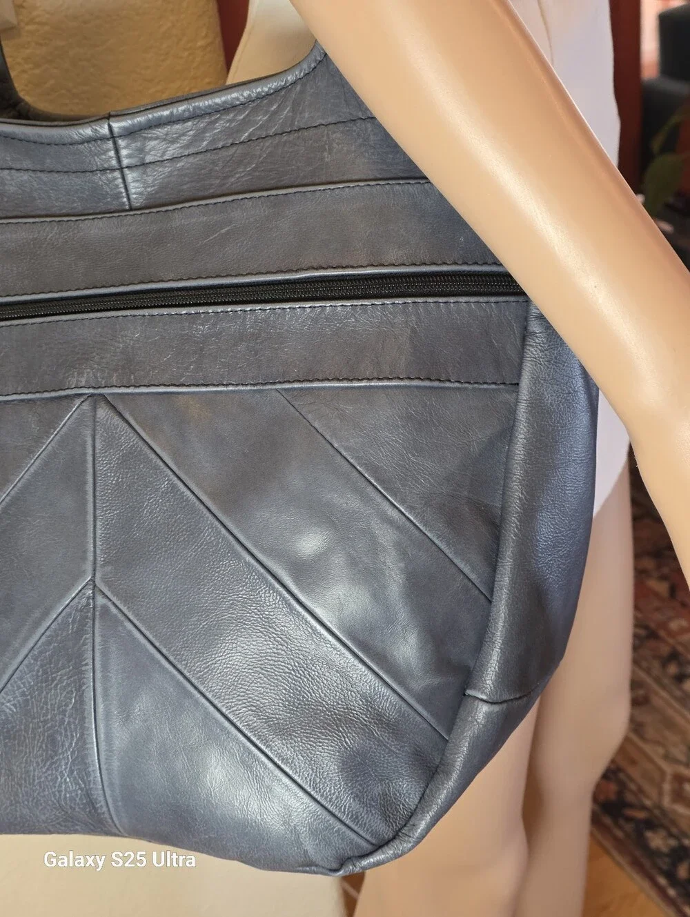 Vintage Slouchy Mexican Chevron Patchwork Leather Hobo Shoulder Bag - Capacious